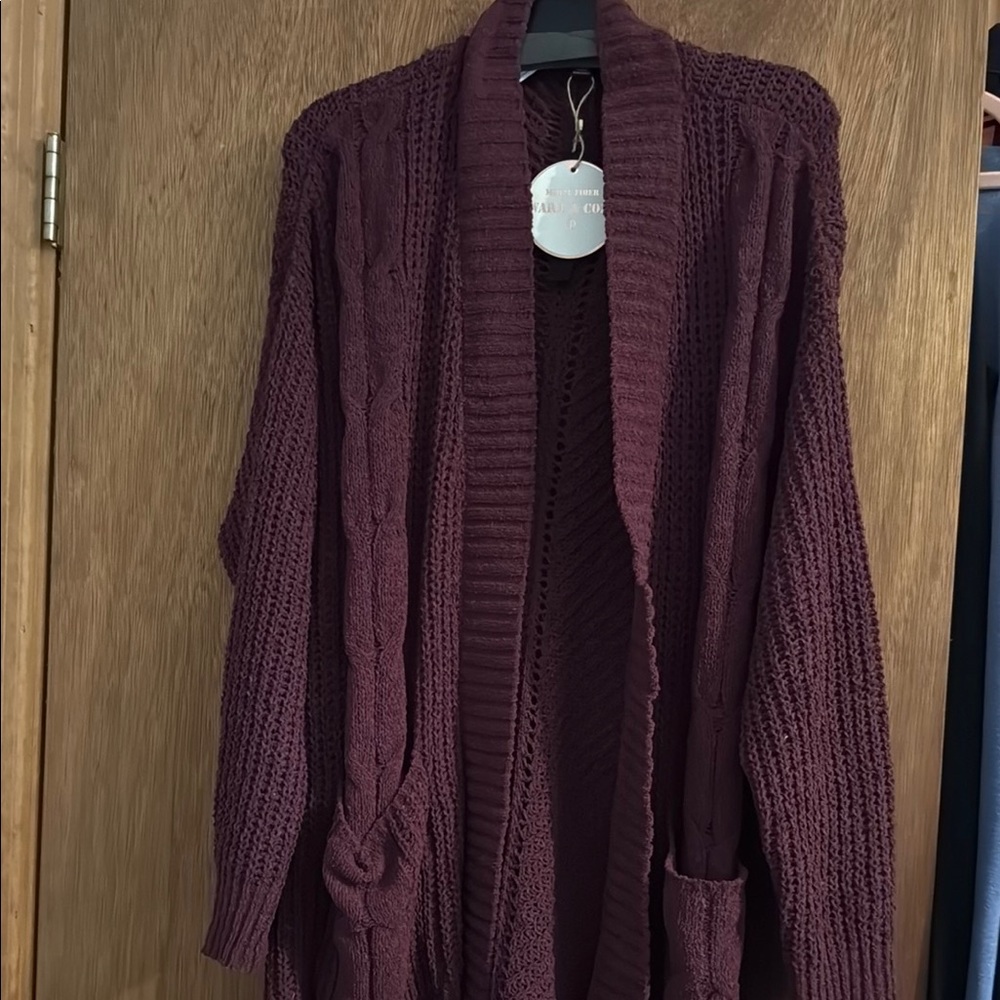 Moral Fiber Burgundy Cable Knit Cardigan